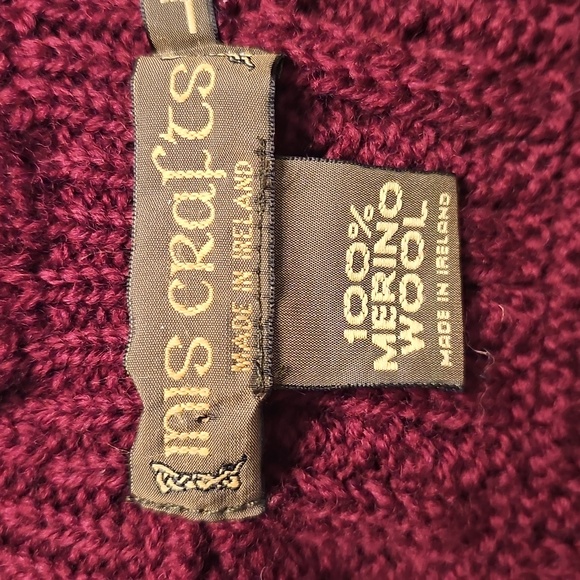 Inis Crafts Women's Burgandy Cable Knit Coat - Picture 10 of 10